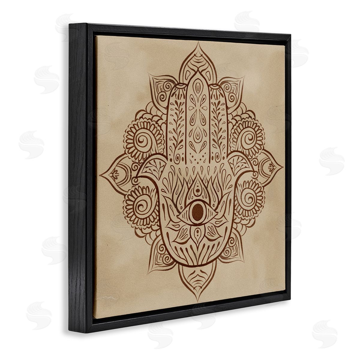 Ziwei Li Detailed Botanical Hamsa Symbol Black Floating Frame Canvas Wall Art Print