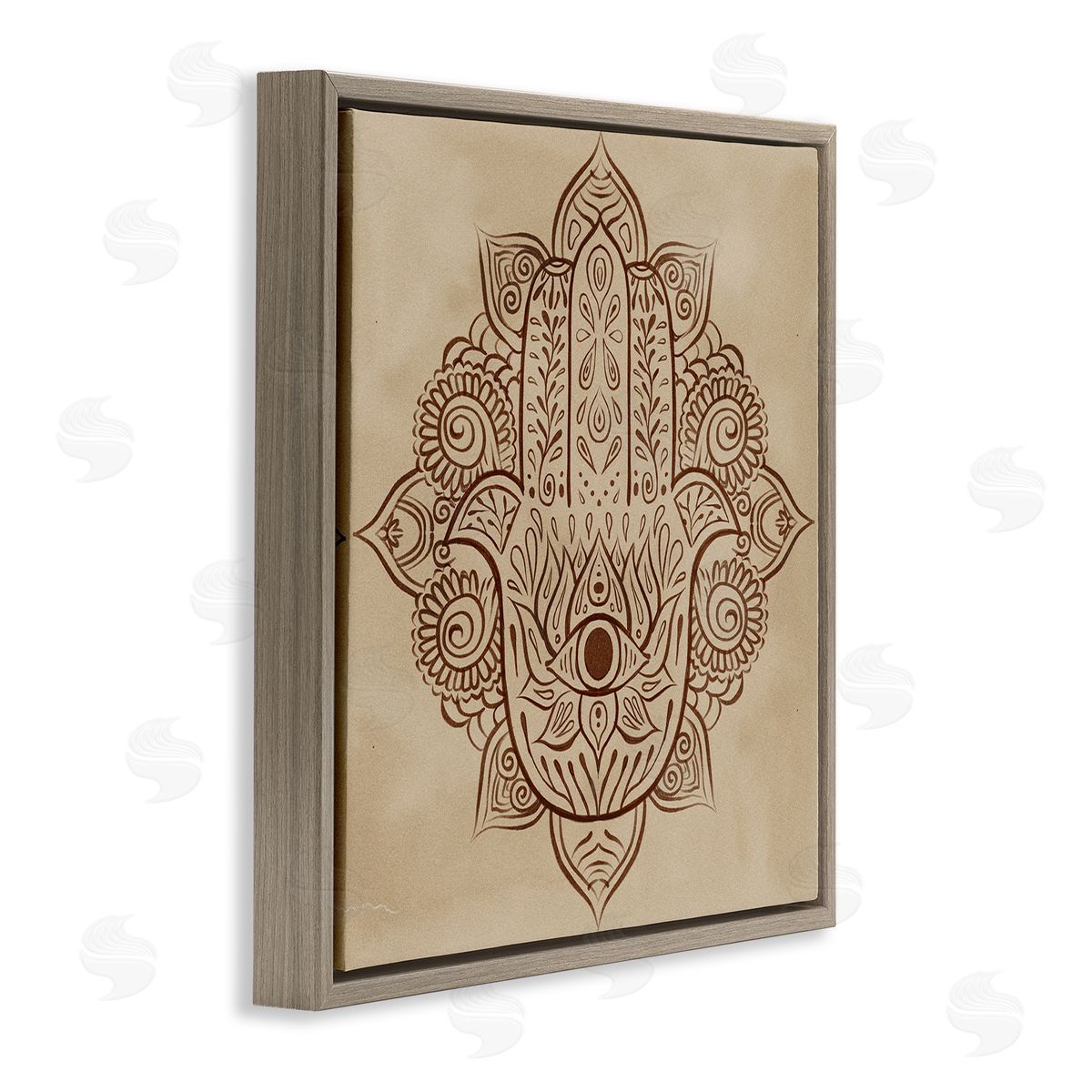 Ziwei Li Detailed Botanical Hamsa Symbol Brown Floating Frame Canvas Wall Art Print