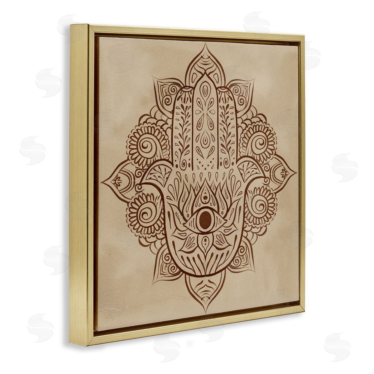 Ziwei Li Detailed Botanical Hamsa Symbol Gold Floating Frame Canvas Wall Art Print