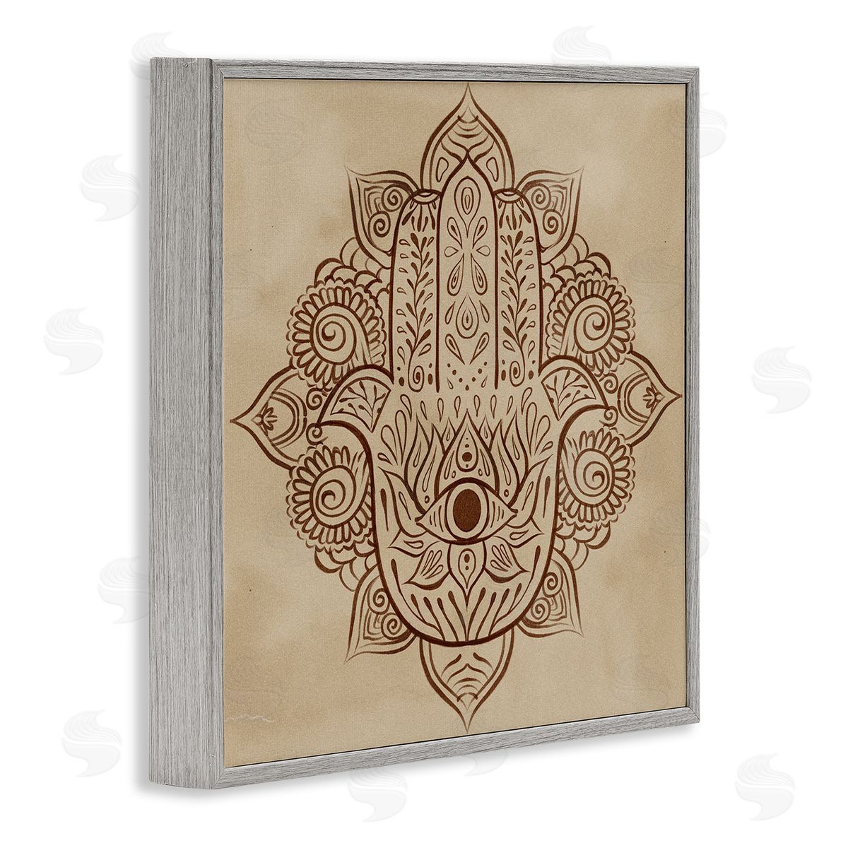 Ziwei Li Detailed Botanical Hamsa Symbol Gray Framed Glicee Wall Art Print