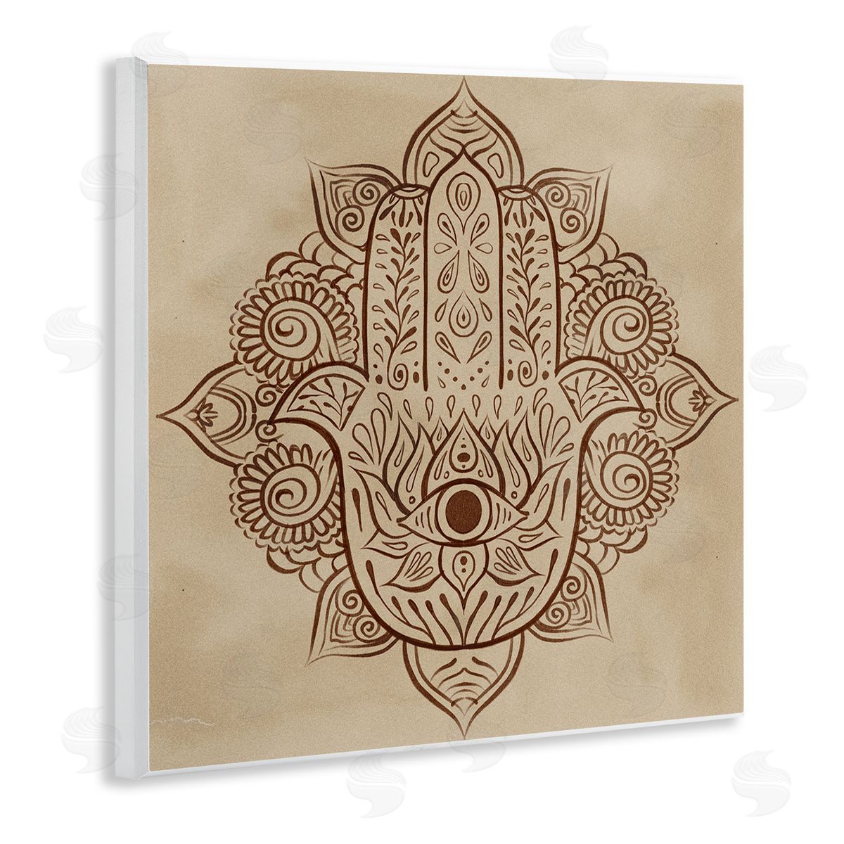 Ziwei Li Detailed Botanical Hamsa Symbol Wooden Wall Plaque Art Print