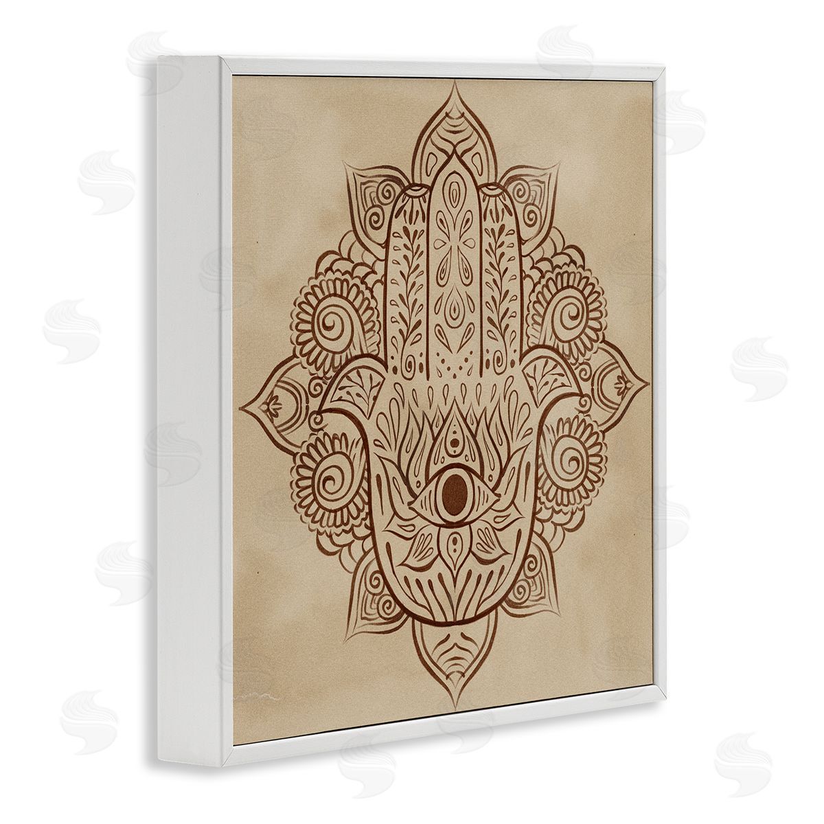 Ziwei Li Detailed Botanical Hamsa Symbol White Framed Glicee Wall Art Print