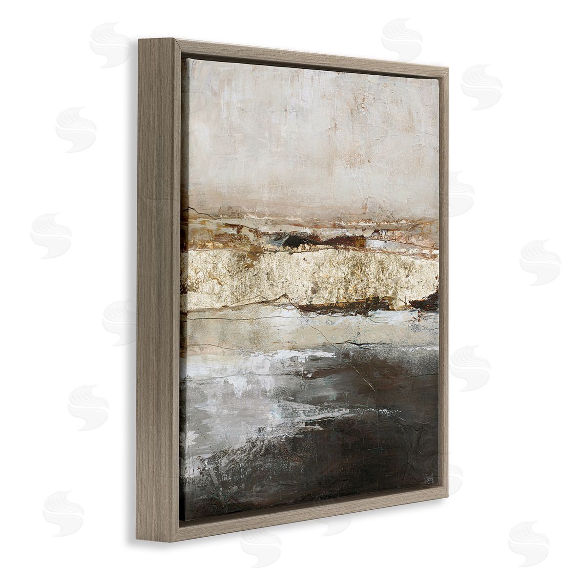 Design Fabrikken Ocean Landscape Abstract Composition Brown Floating Frame Canvas Wall Art Print
