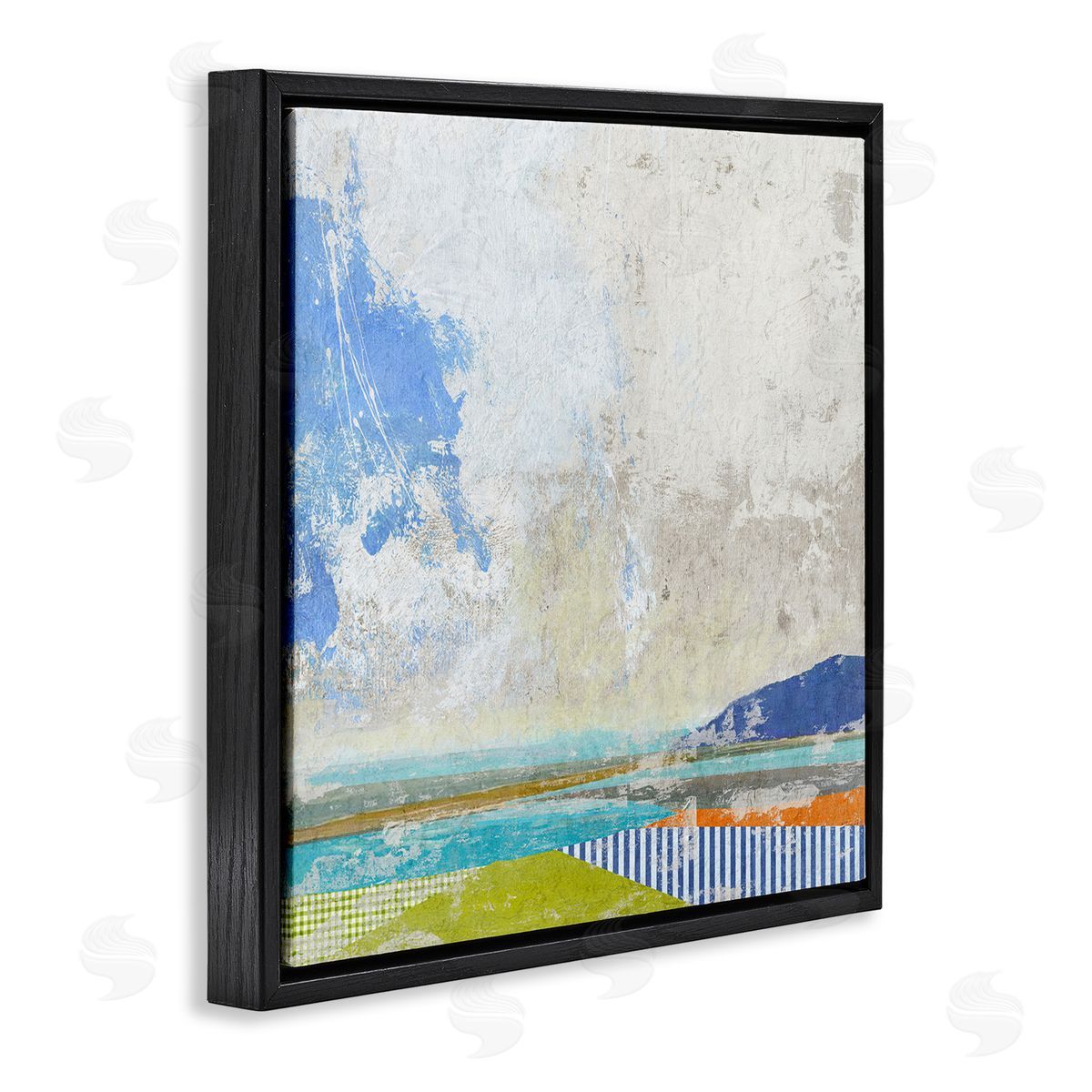 Suzanne Nicoll Puffy Clouds Beach Pattern Layers Black Floating Frame Canvas Wall Art Print