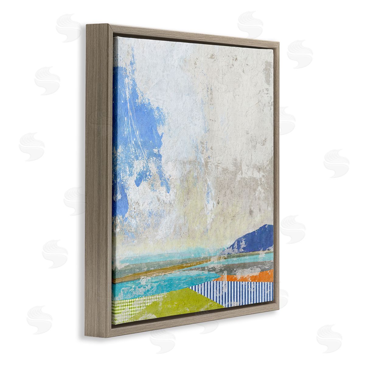 Suzanne Nicoll Puffy Clouds Beach Pattern Layers Brown Floating Frame Canvas Wall Art Print