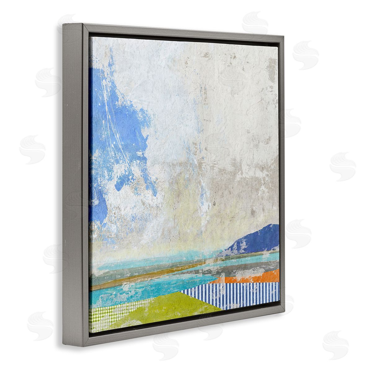 Suzanne Nicoll Puffy Clouds Beach Pattern Layers Gray Floating Frame Canvas Wall Art Print