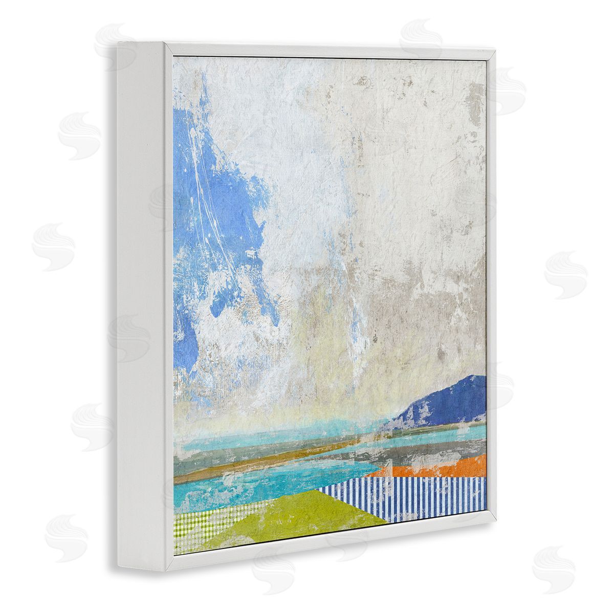 Suzanne Nicoll Puffy Clouds Beach Pattern Layers White Framed Glicee Wall Art Print