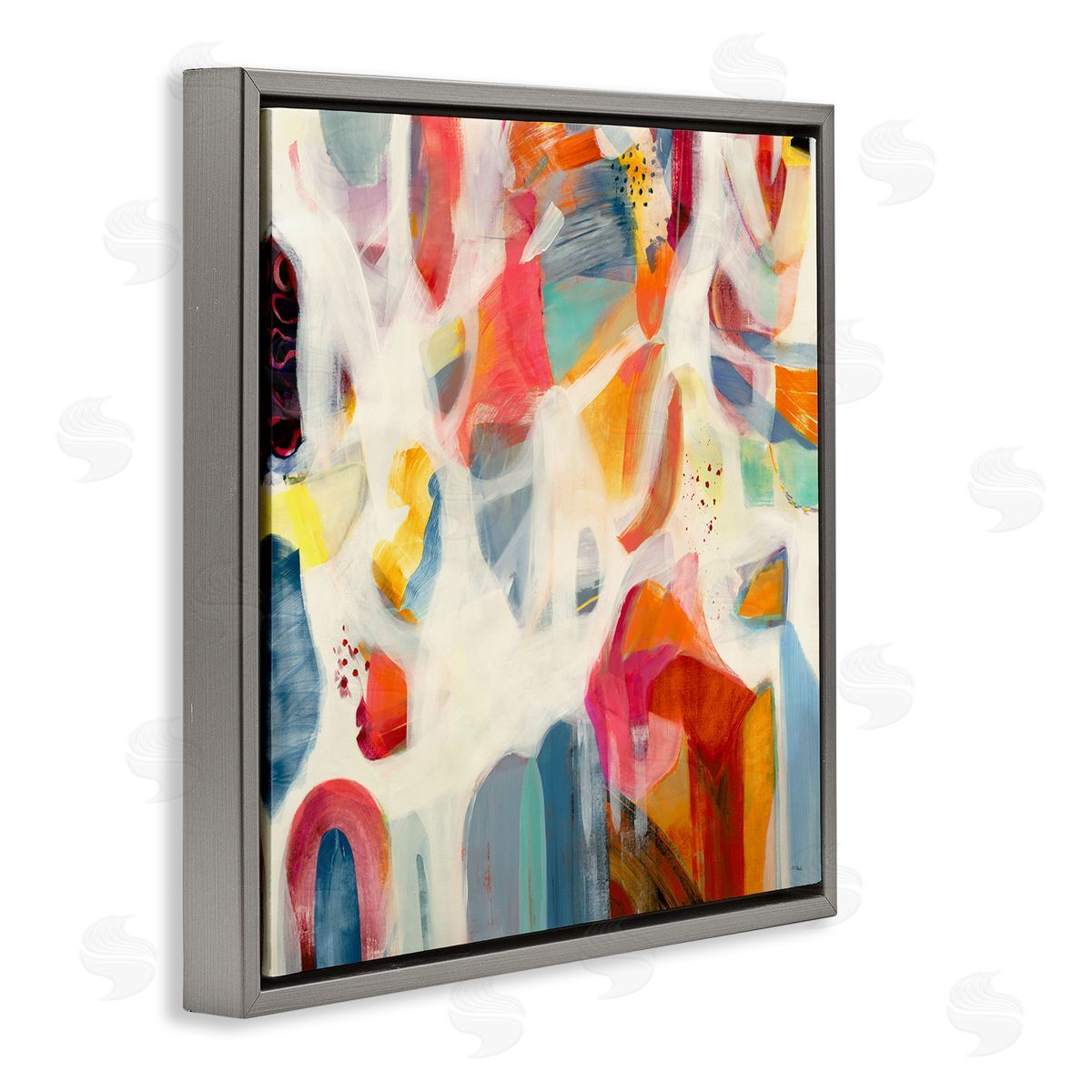 Jill Martin Modern Mixed Shapes Assortment Gray Floating Frame Canvas Wall Art Print
