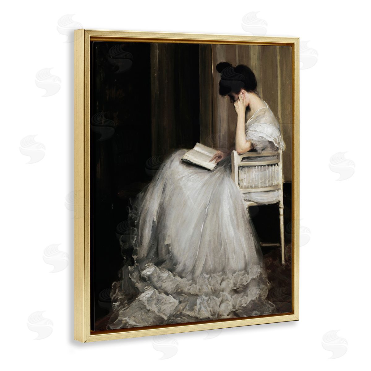 Lettered and Lined Woman in Gown Reading Portrait