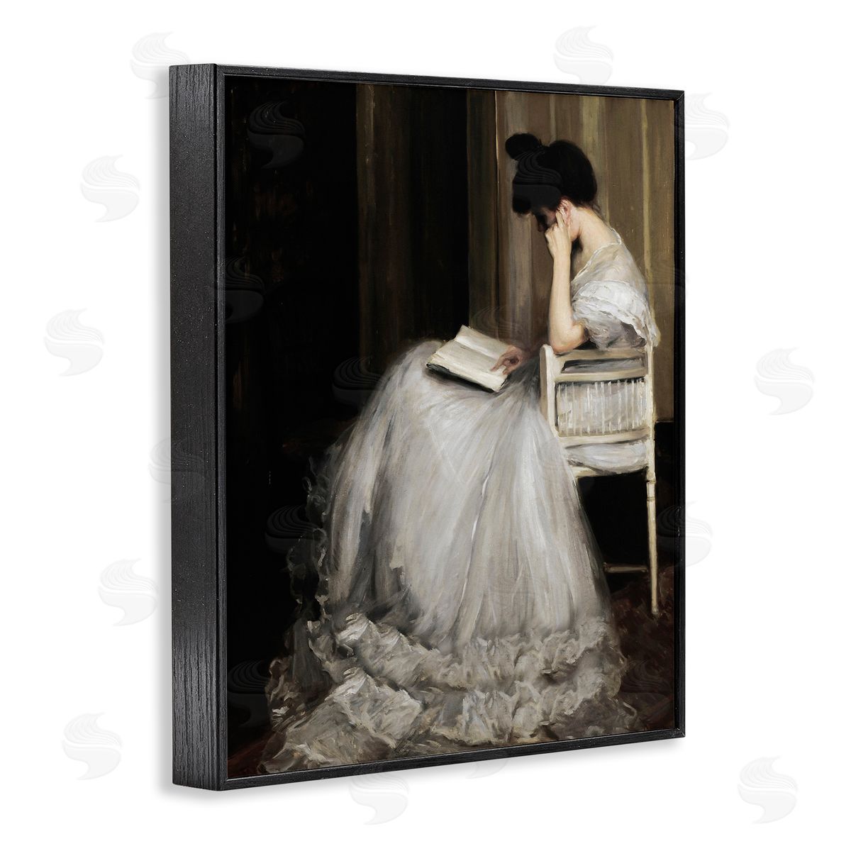 Lettered and Lined Woman in Gown Reading Portrait