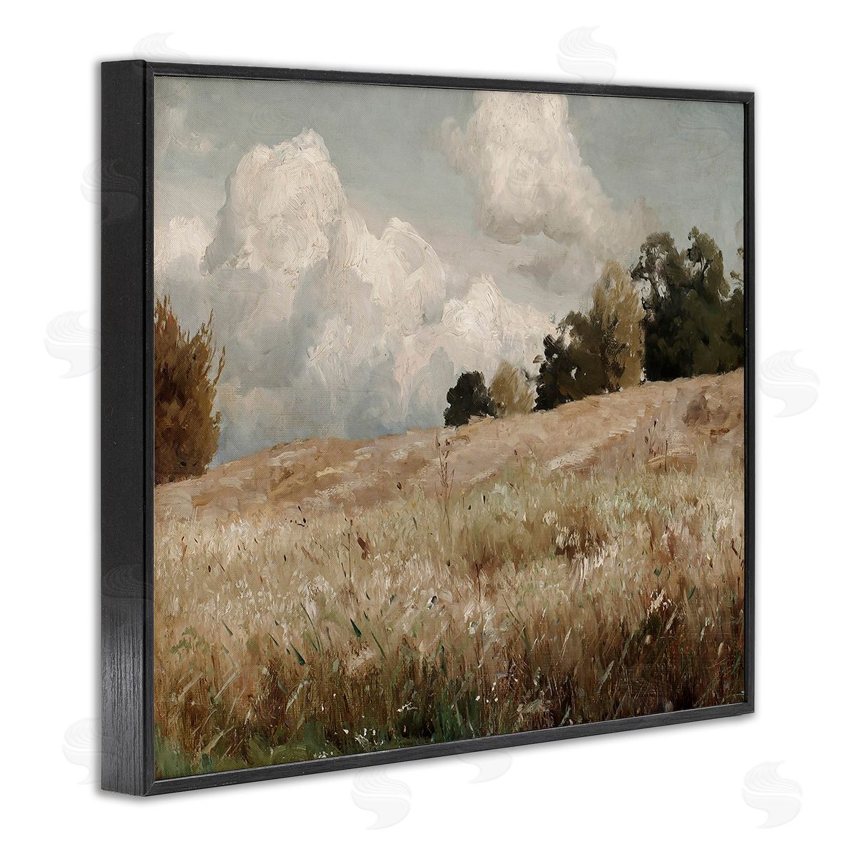 Classic Cloudy Field Landscape Black Frame Print Wall Art, Home Decor by Lettered and Lined