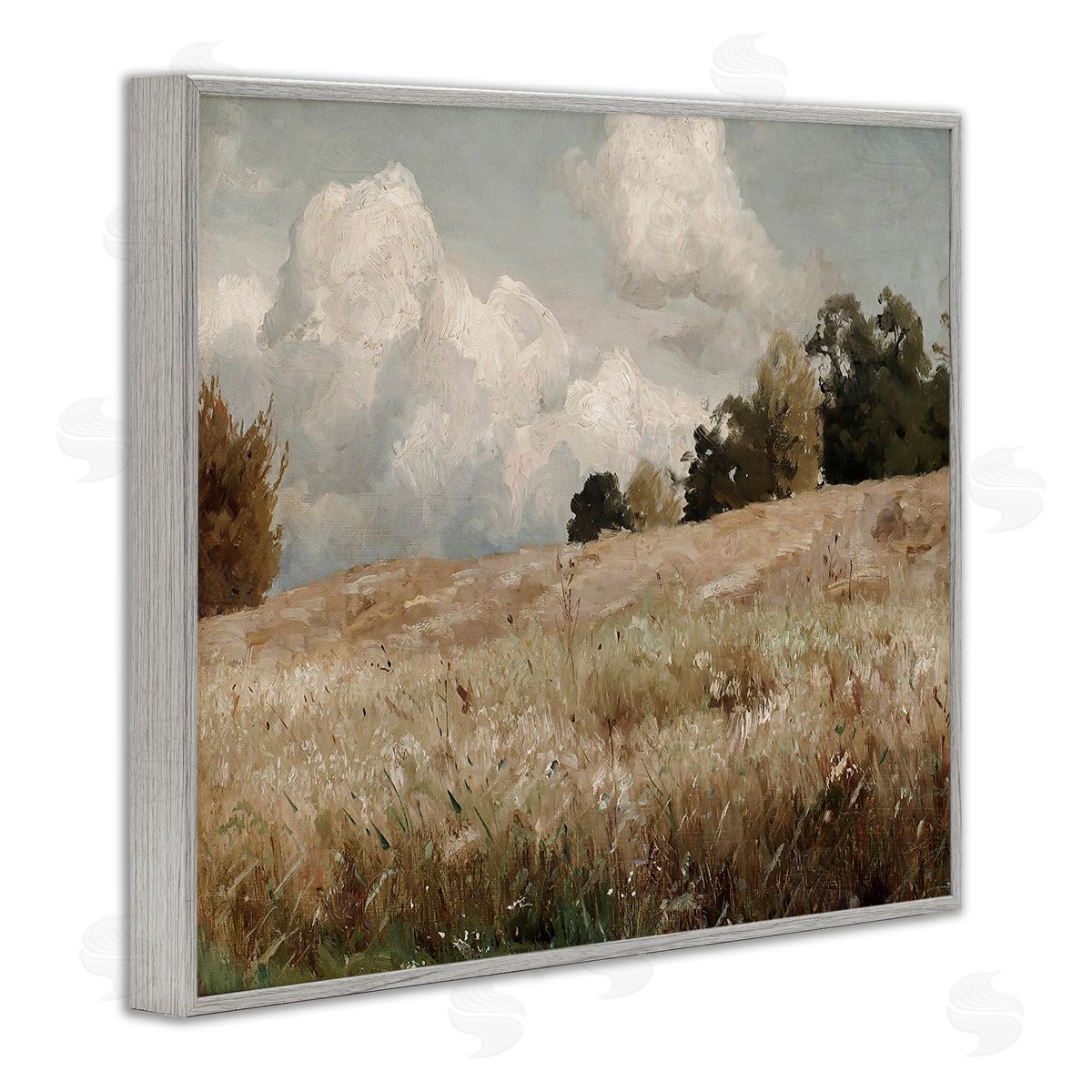 Classic Cloudy Field Landscape Grey Frame Print Wall Art, Home Decor by Lettered and Lined