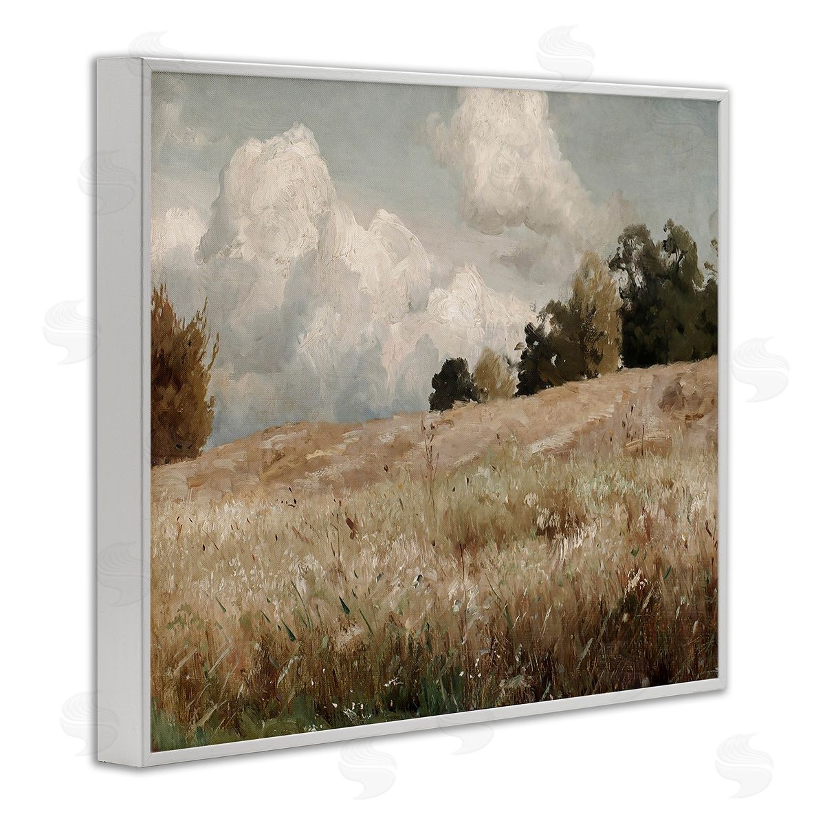 Classic Cloudy Field Landscape White Frame Print Wall Art, Home Decor by Lettered and Lined