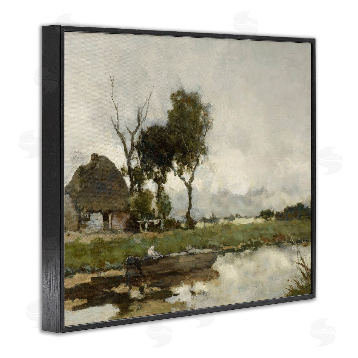 Lettered and Lined Boat on River Classic Scene