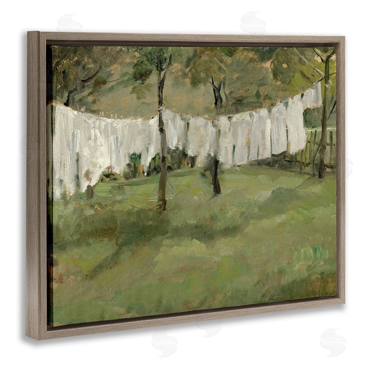 Abstract Country Clothesline Scene Brown Floating Frame Canvas Wall Art, Home Decor by Lettered and Lined