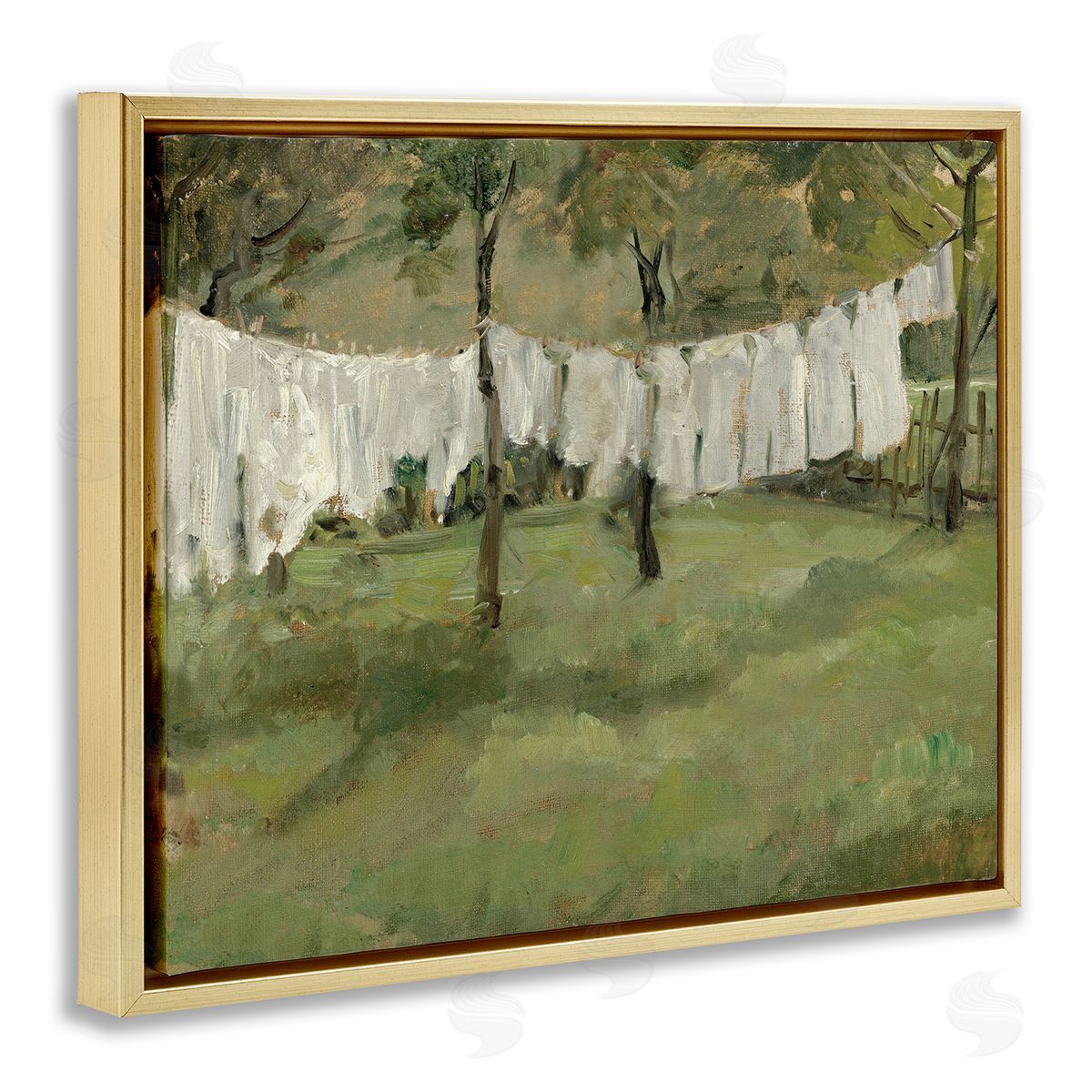 Abstract Country Clothesline Scene Gold Floating Frame Canvas Wall Art, Home Decor by Lettered and Lined
