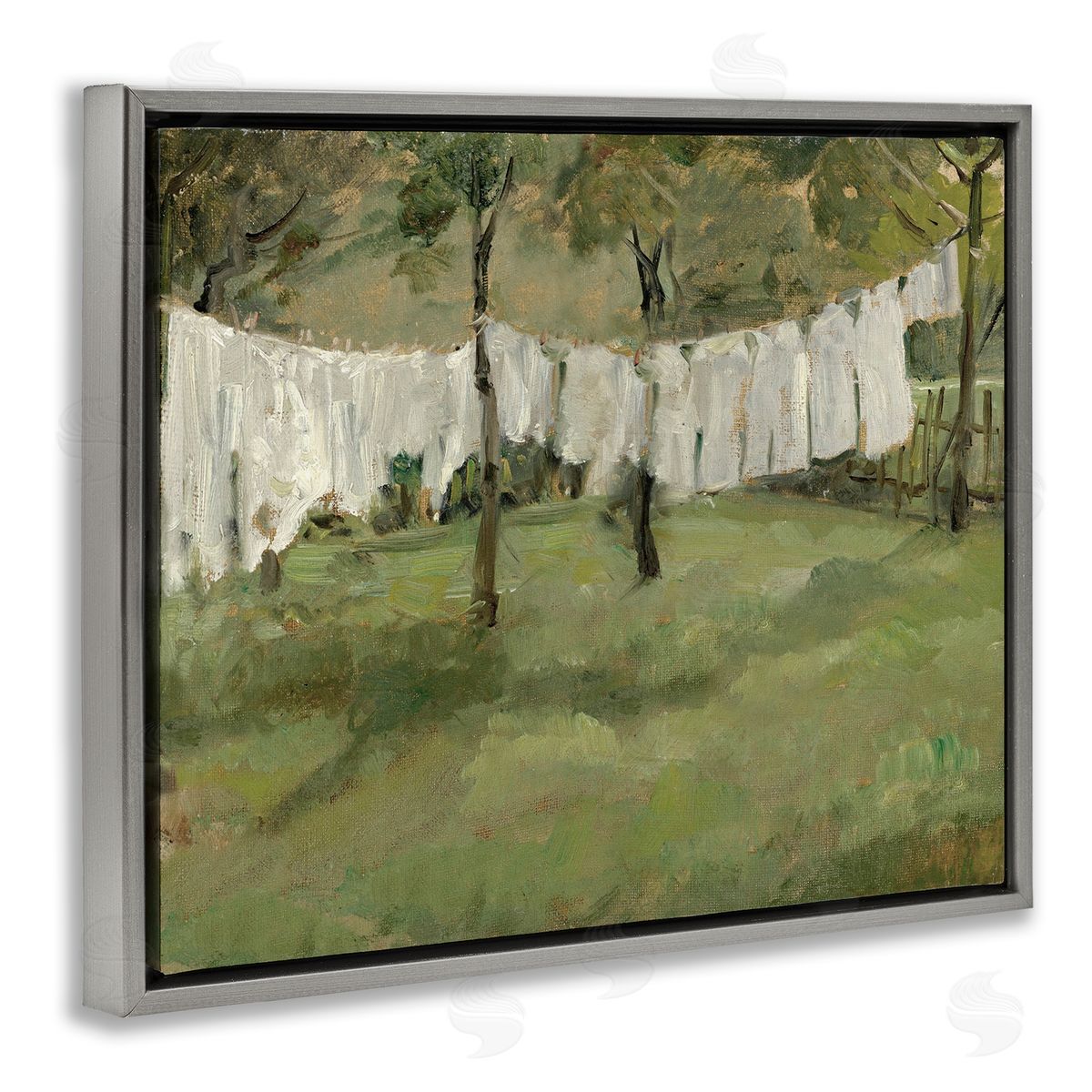 Abstract Country Clothesline Scene Grey Floating Frame Canvas Wall Art, Home Decor by Lettered and Lined