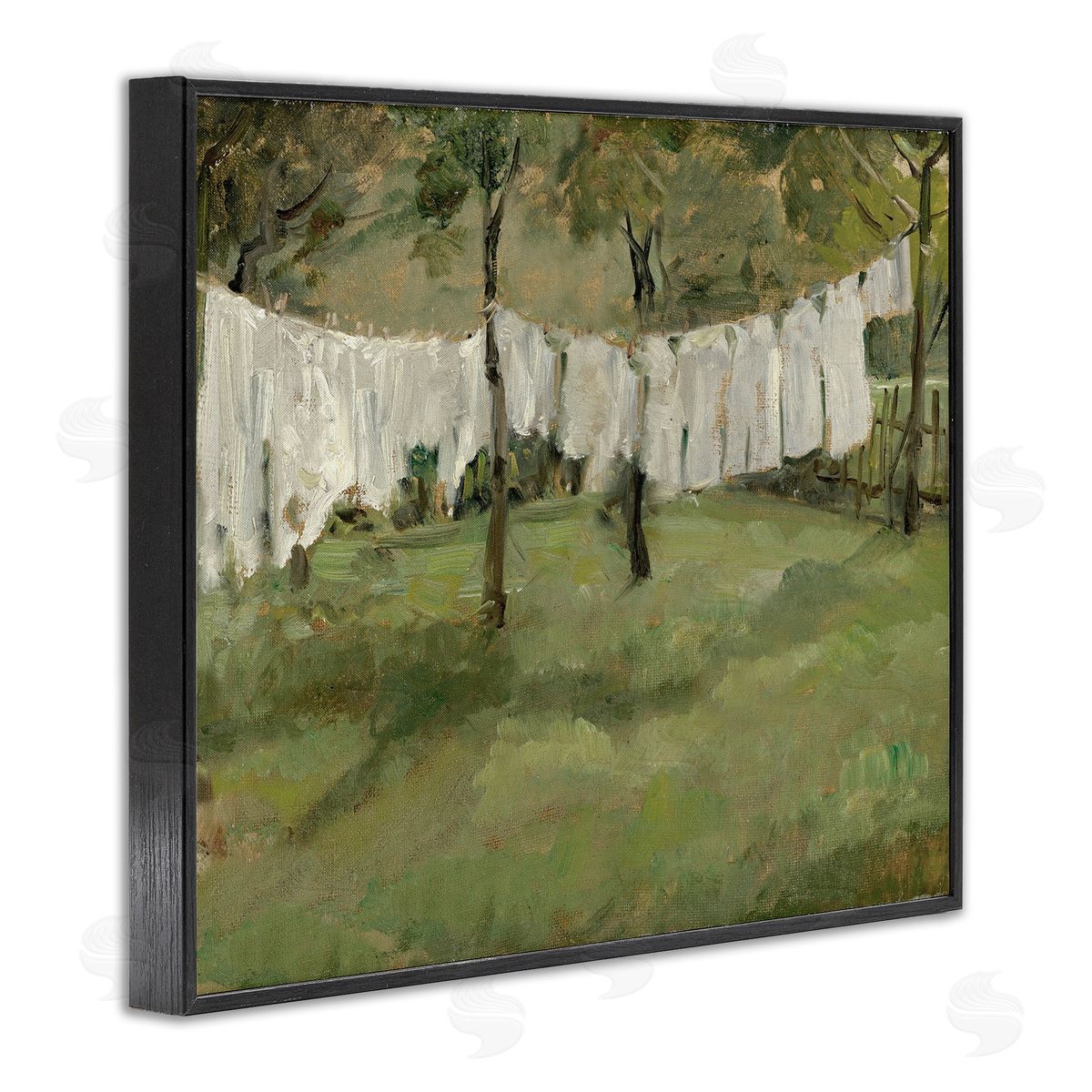 Abstract Country Clothesline Scene Black Frame Print Wall Art, Home Decor by Lettered and Lined