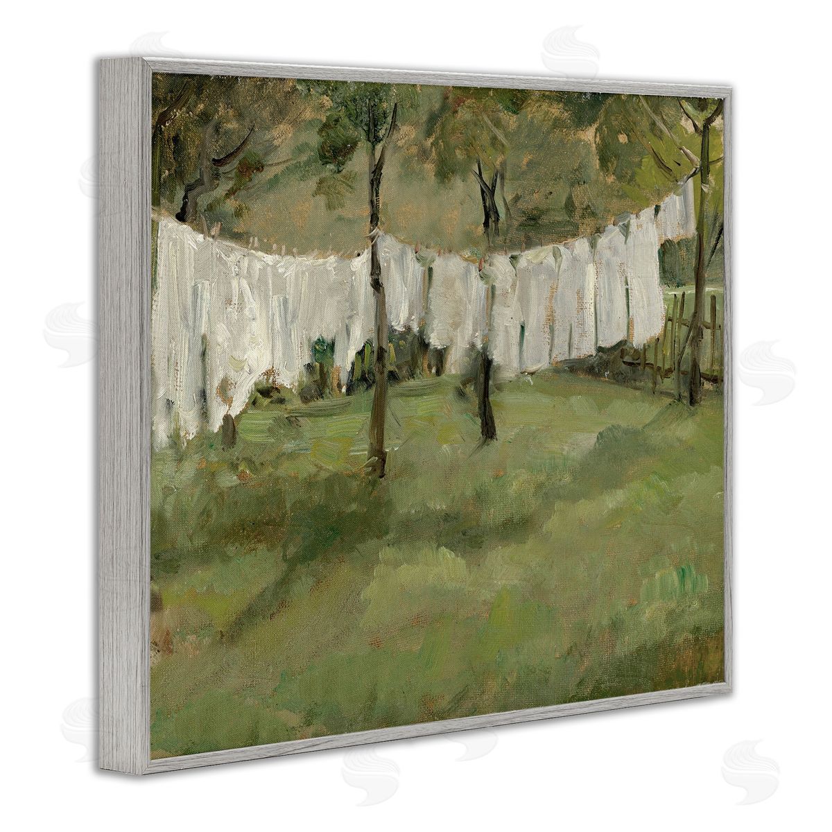Abstract Country Clothesline Scene Grey Frame Print Wall Art, Home Decor by Lettered and Lined