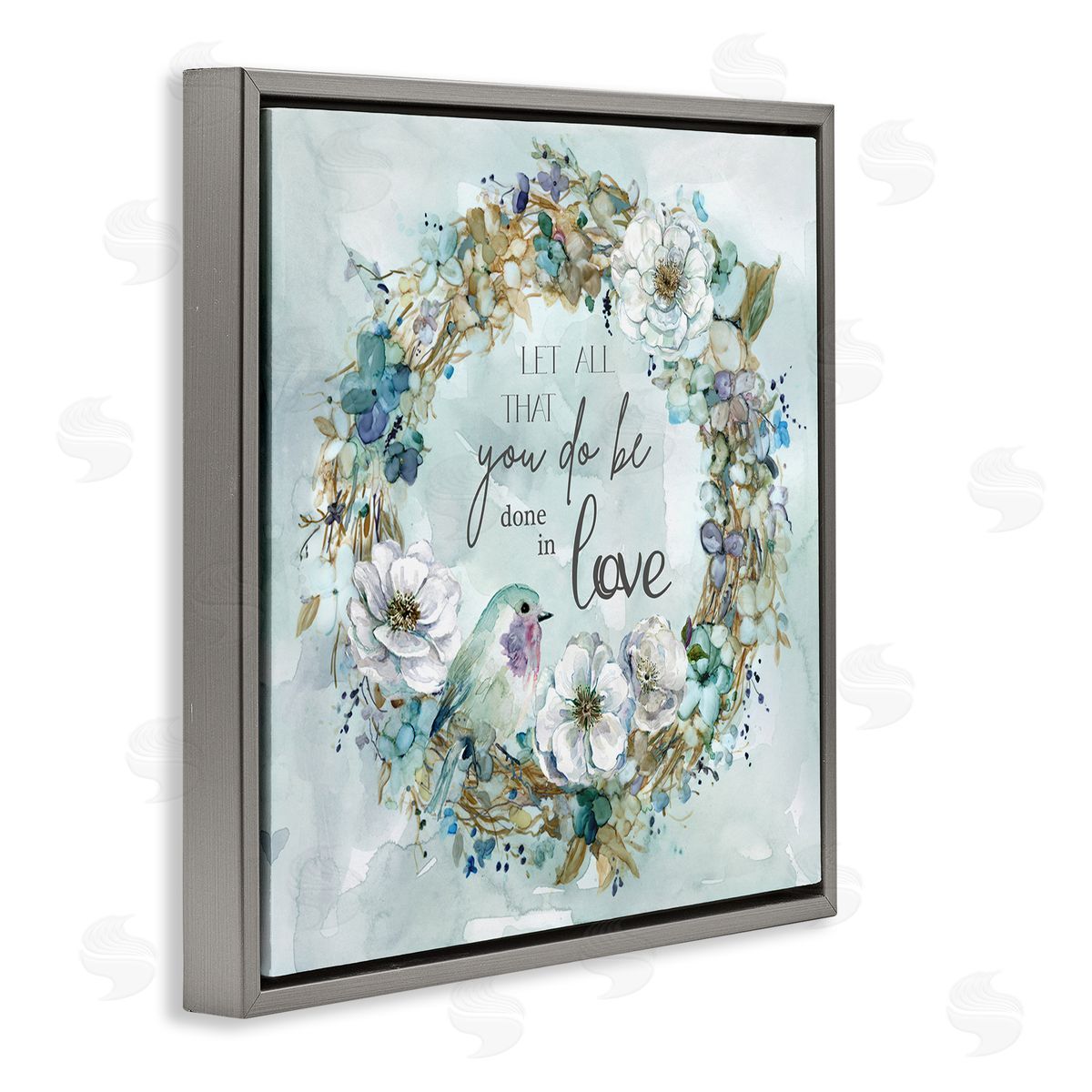 Carol Robinson All You Do Done In Love Wreath Gray Floating Frame Canvas Wall Art Print