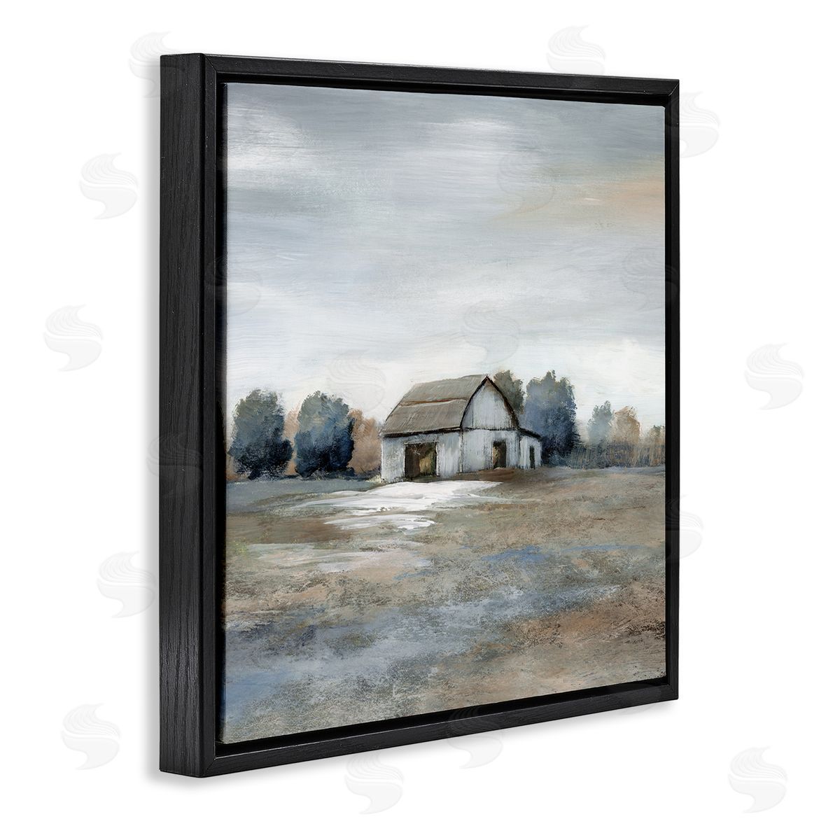 Countryside Barn Neutral Tones Black Floating Frame Canvas Wall Art, Home Decor by Nan