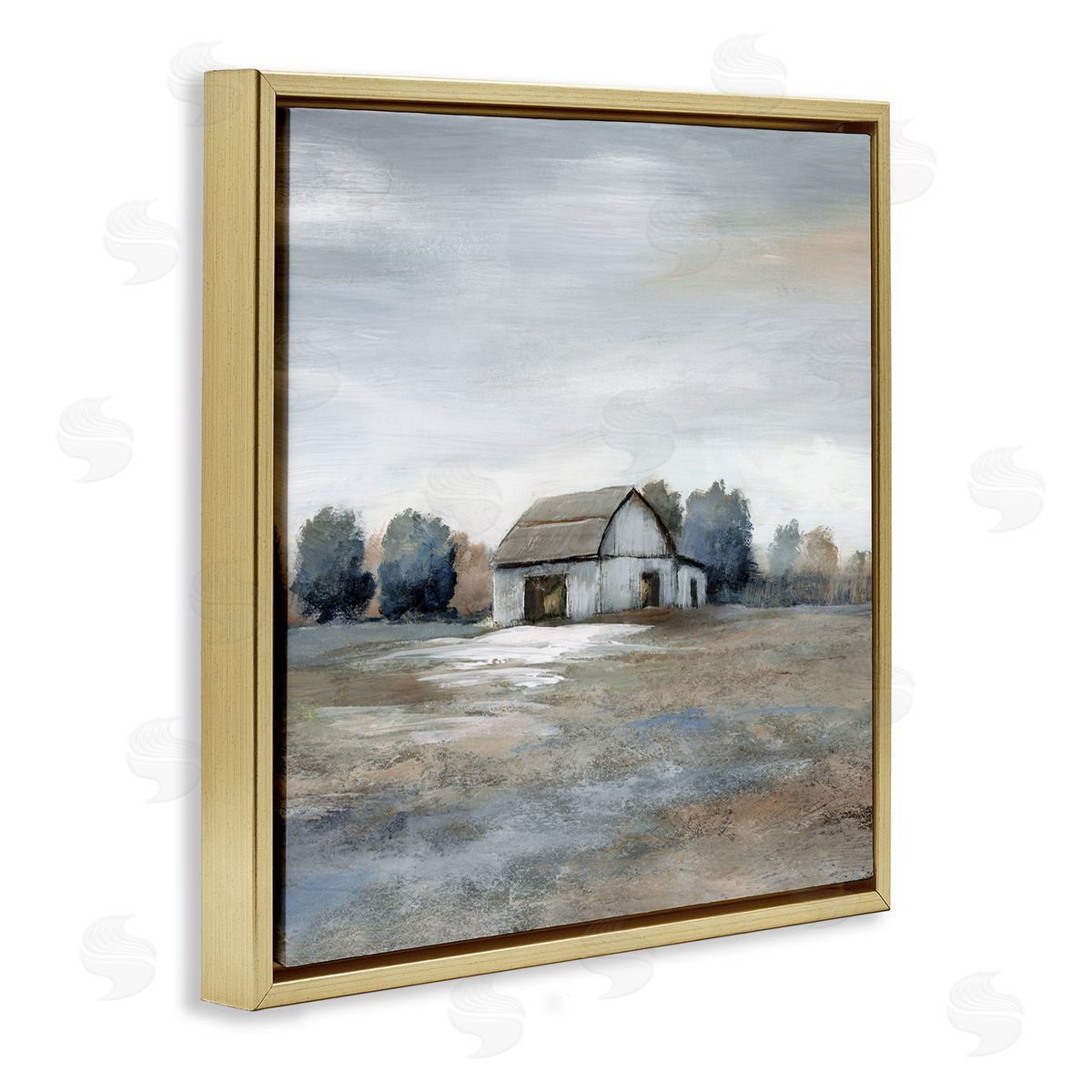 Countryside Barn Neutral Tones Gold Floating Frame Canvas Wall Art, Home Decor by Nan