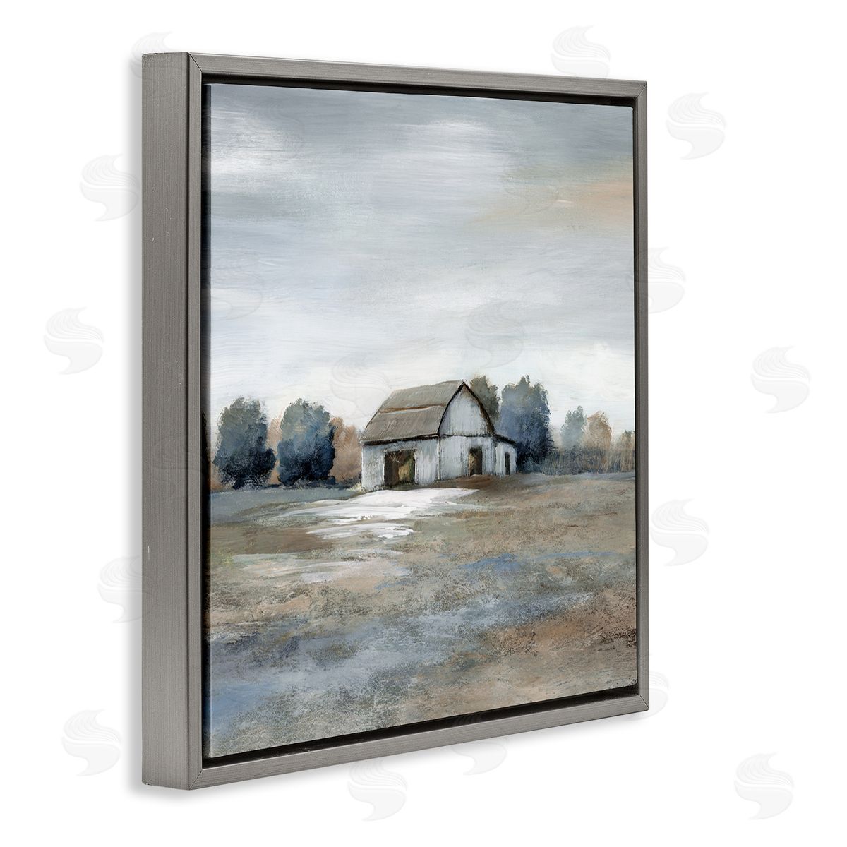 Countryside Barn Neutral Tones Grey Floating Frame Canvas Wall Art, Home Decor by Nan