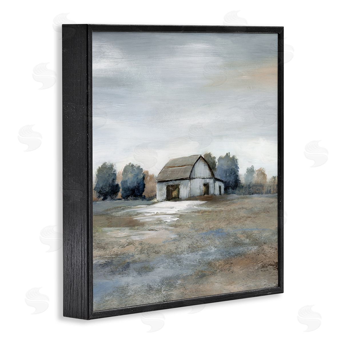 Countryside Barn Neutral Tones Black Frame Print Wall Art, Home Decor by Nan