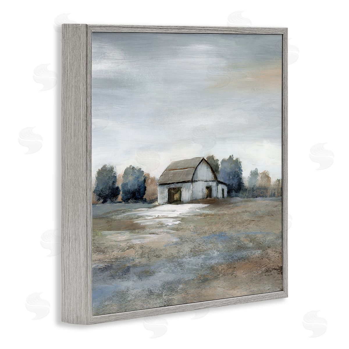 Countryside Barn Neutral Tones Grey Frame Print Wall Art, Home Decor by Nan