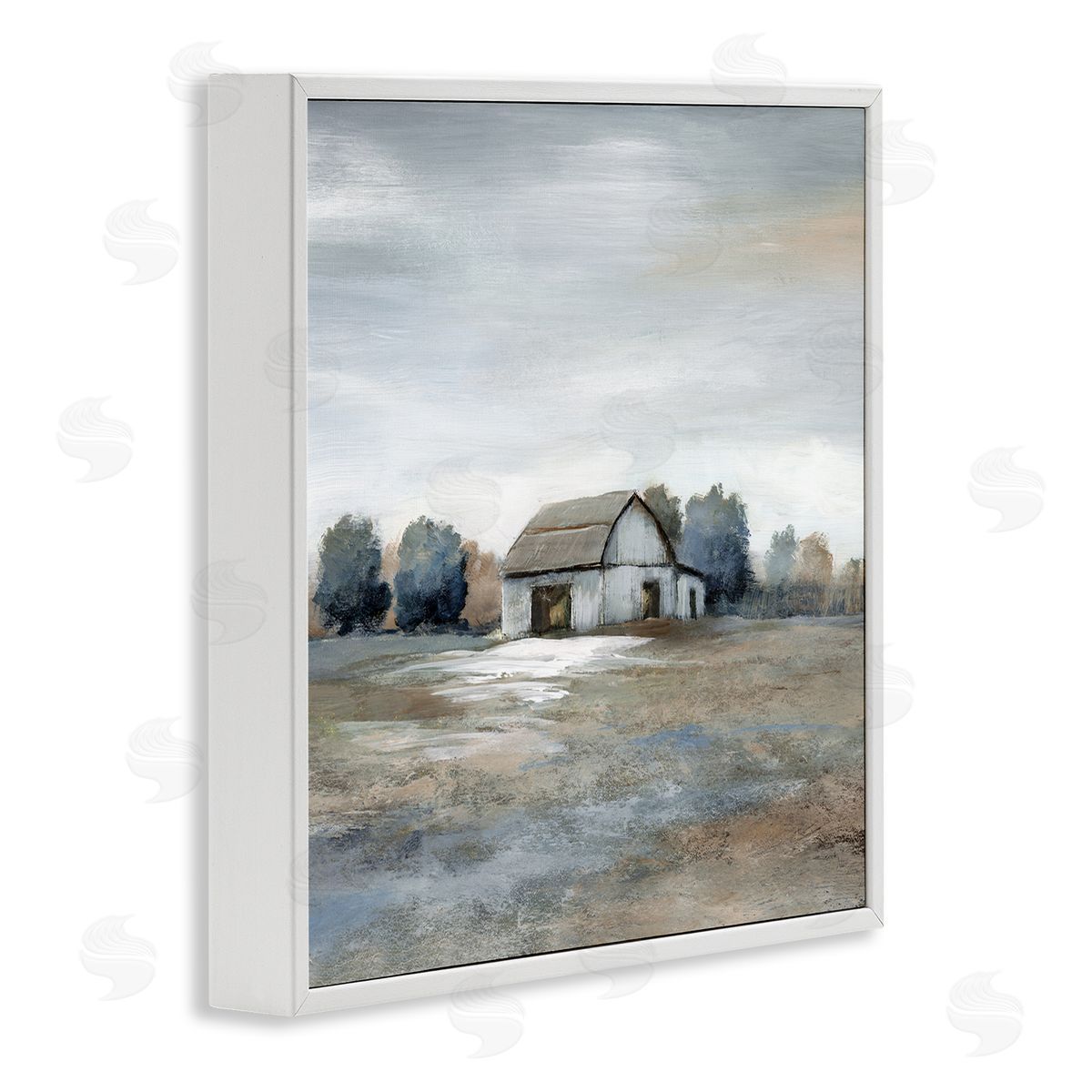 Countryside Barn Neutral Tones White Frame Print Wall Art, Home Decor by Nan