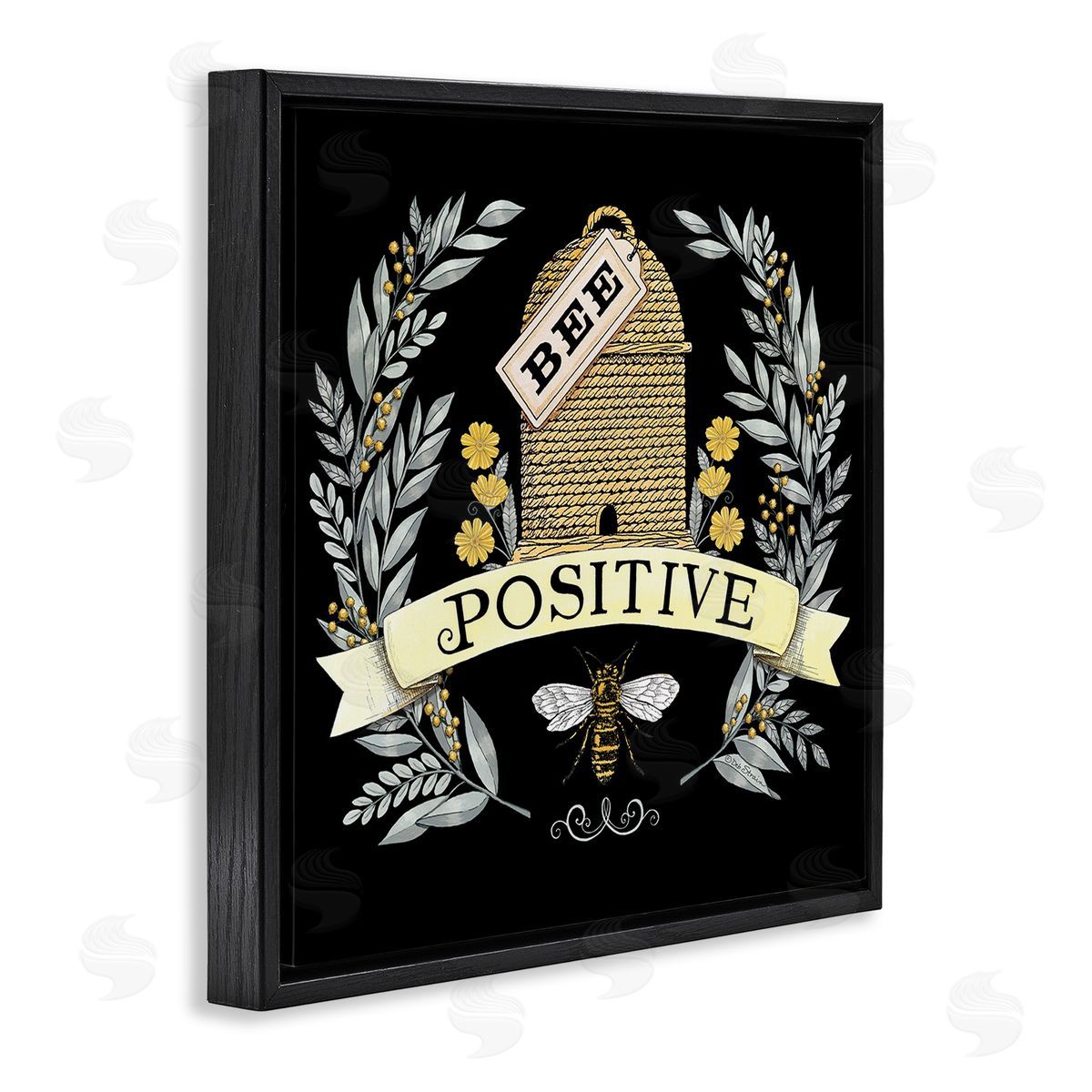 Deb Strain Bee Positive Vintage Hive Black Floating Frame Canvas Wall Art Print