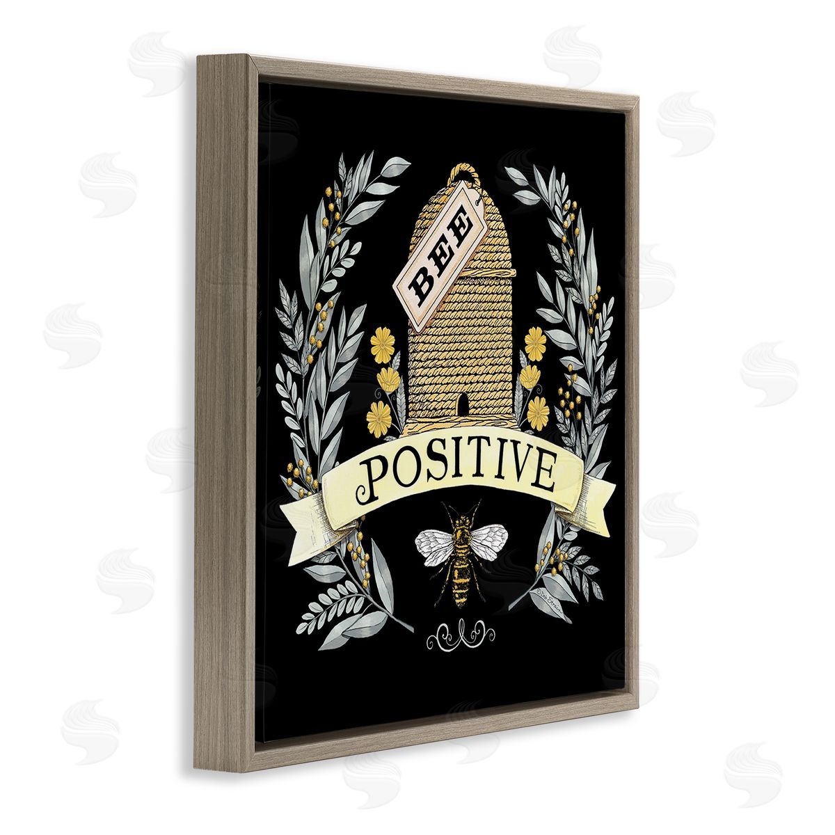 Deb Strain Bee Positive Vintage Hive Brown Floating Frame Canvas Wall Art Print
