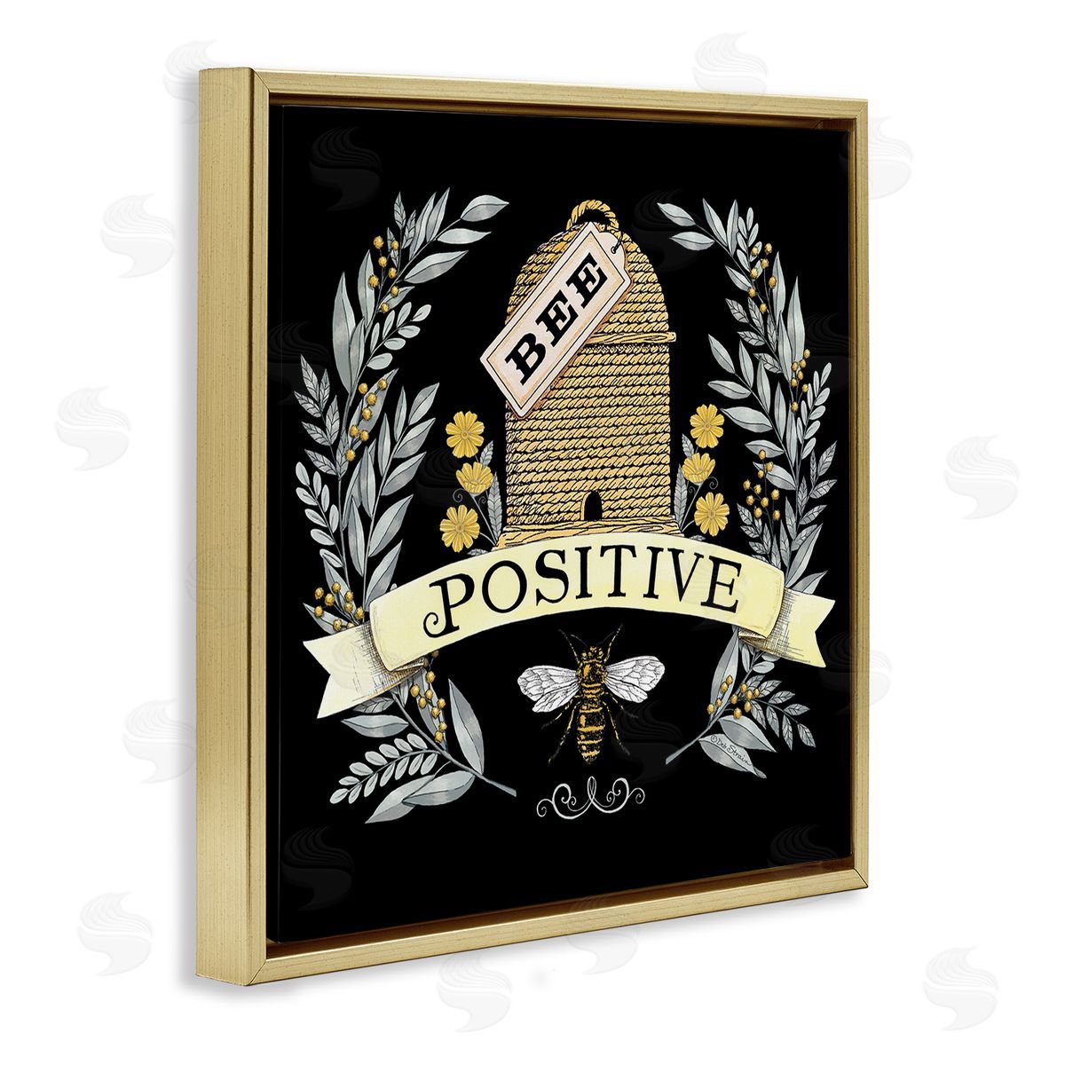 Deb Strain Bee Positive Vintage Hive Gold Floating Frame Canvas Wall Art Print