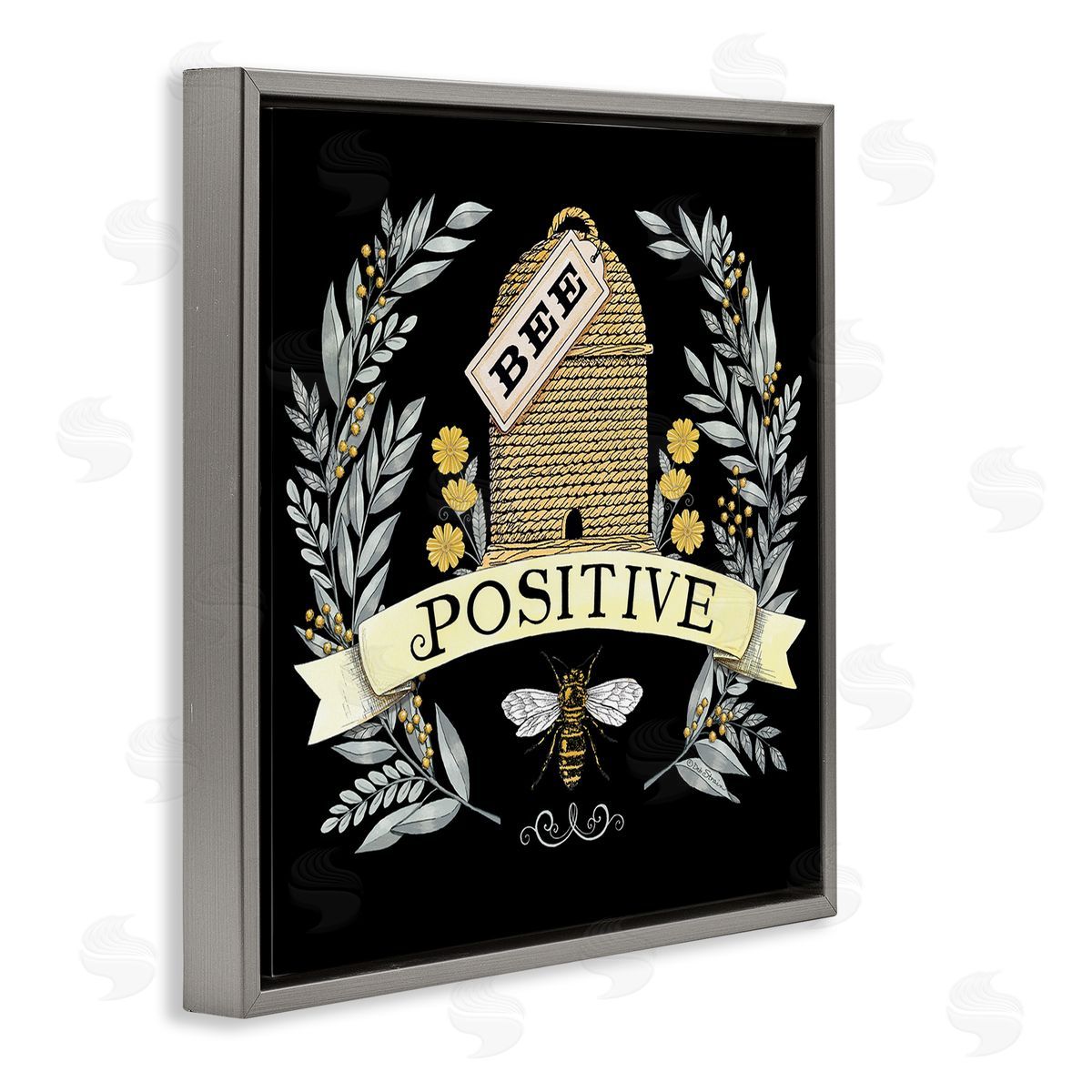 Deb Strain Bee Positive Vintage Hive Gray Floating Frame Canvas Wall Art Print