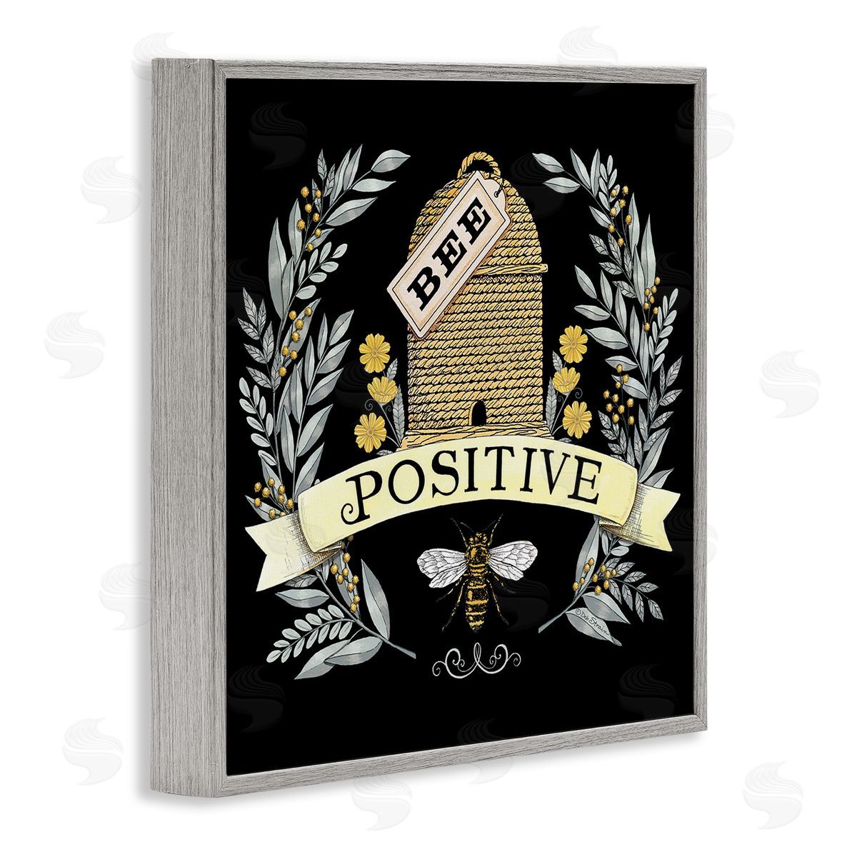 Deb Strain Bee Positive Vintage Hive Gray Framed Glicee Wall Art Print