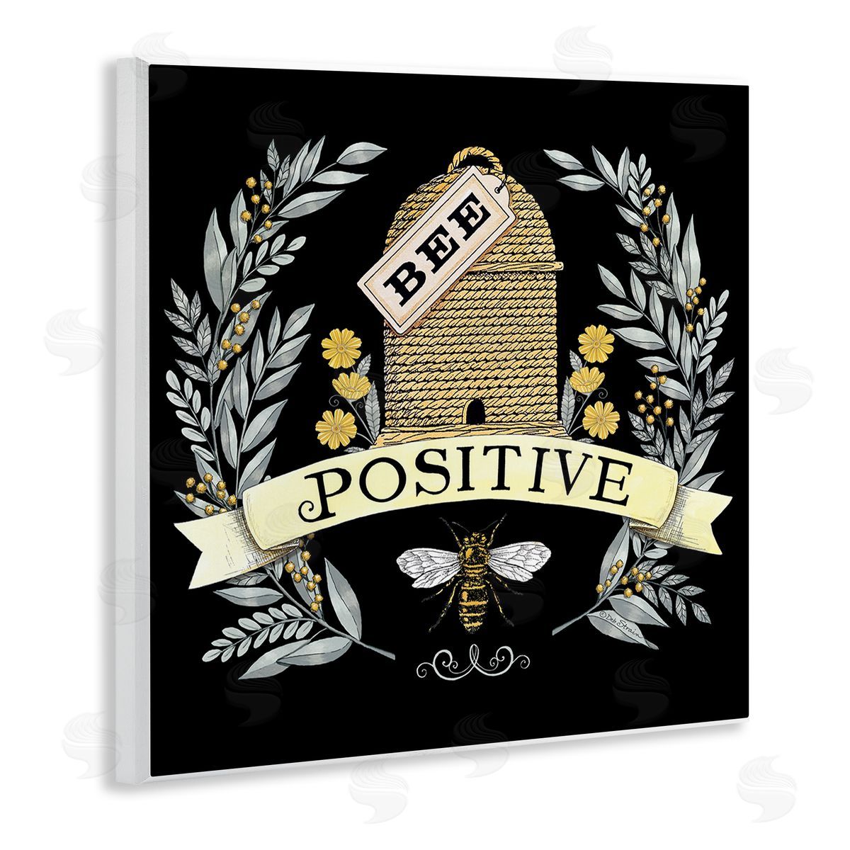 Deb Strain Bee Positive Vintage Hive Wooden Wall Plaque Art Print