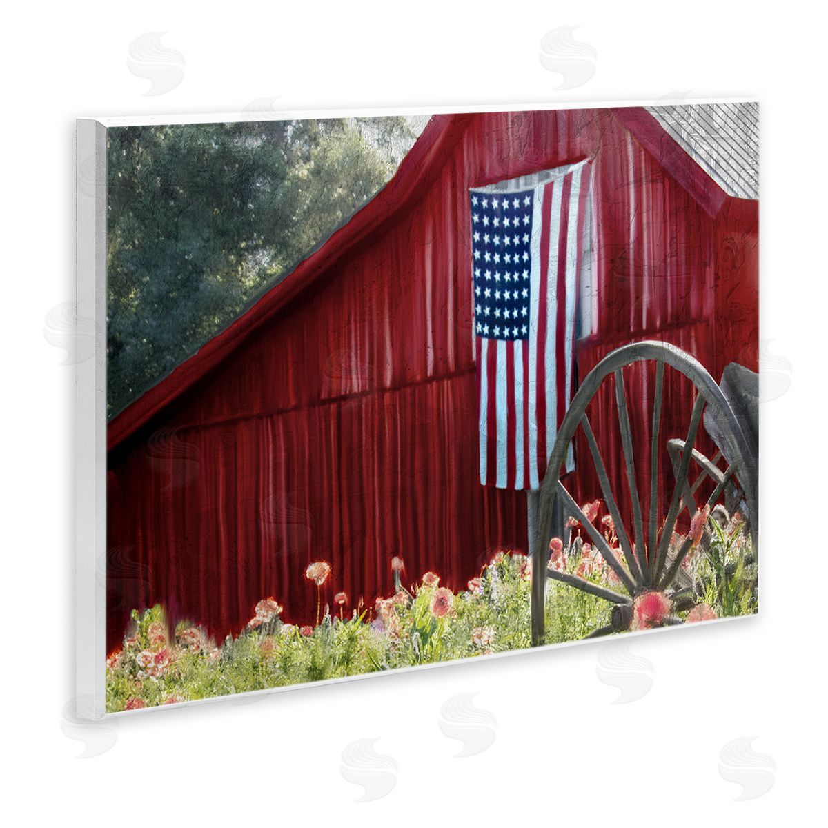Red Barn with American Flag Wood Plaque Wall Art, Home Decor by Kim Allen