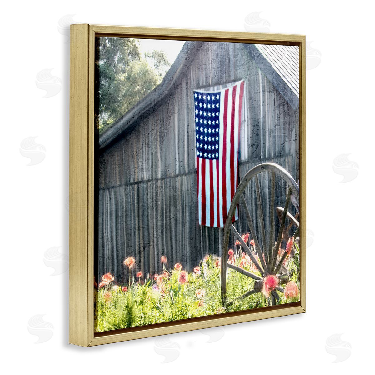 Kim Allen Americana Barn Floral Farmland Gold Floating Frame Canvas Wall Art Print
