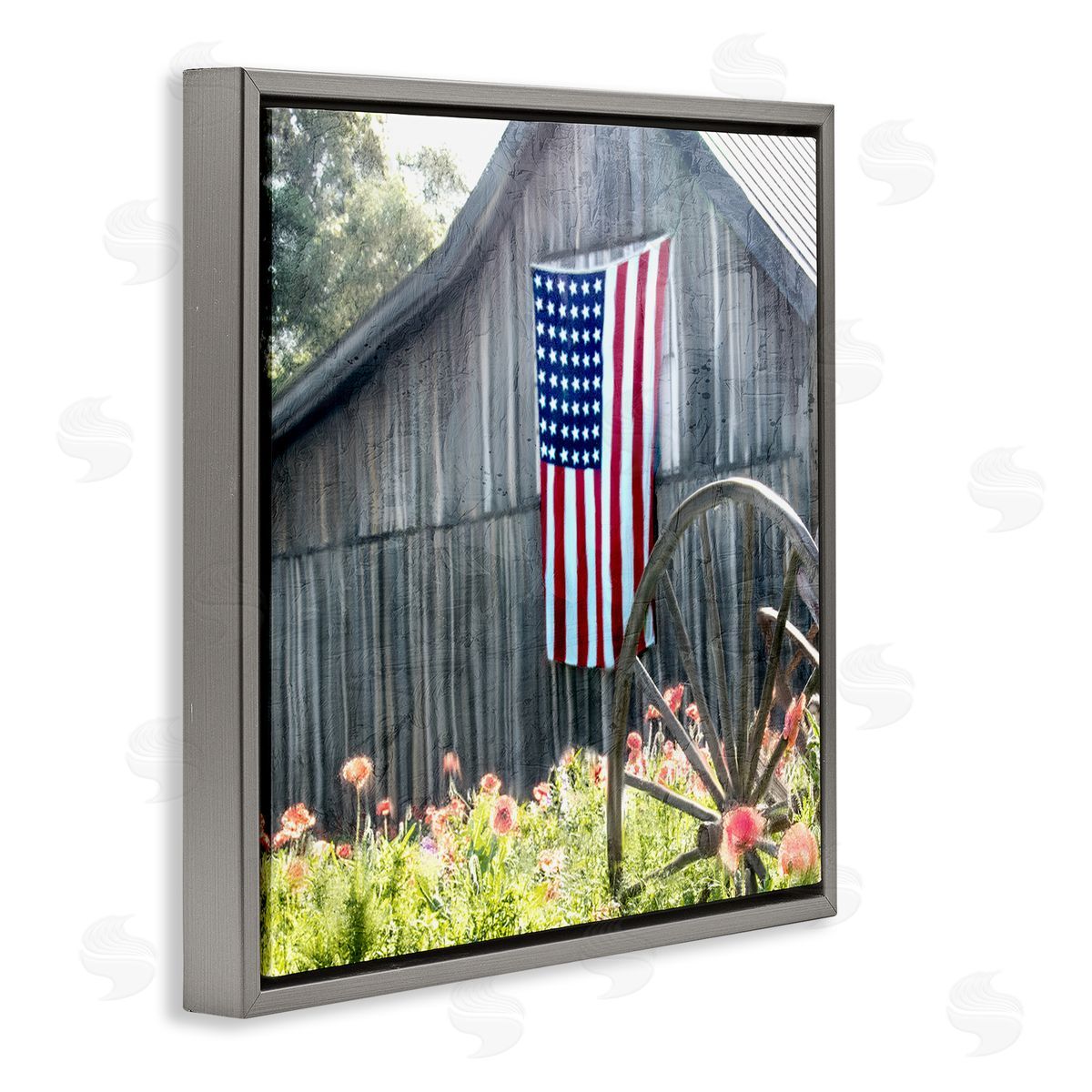 Kim Allen Americana Barn Floral Farmland Gray Floating Frame Canvas Wall Art Print