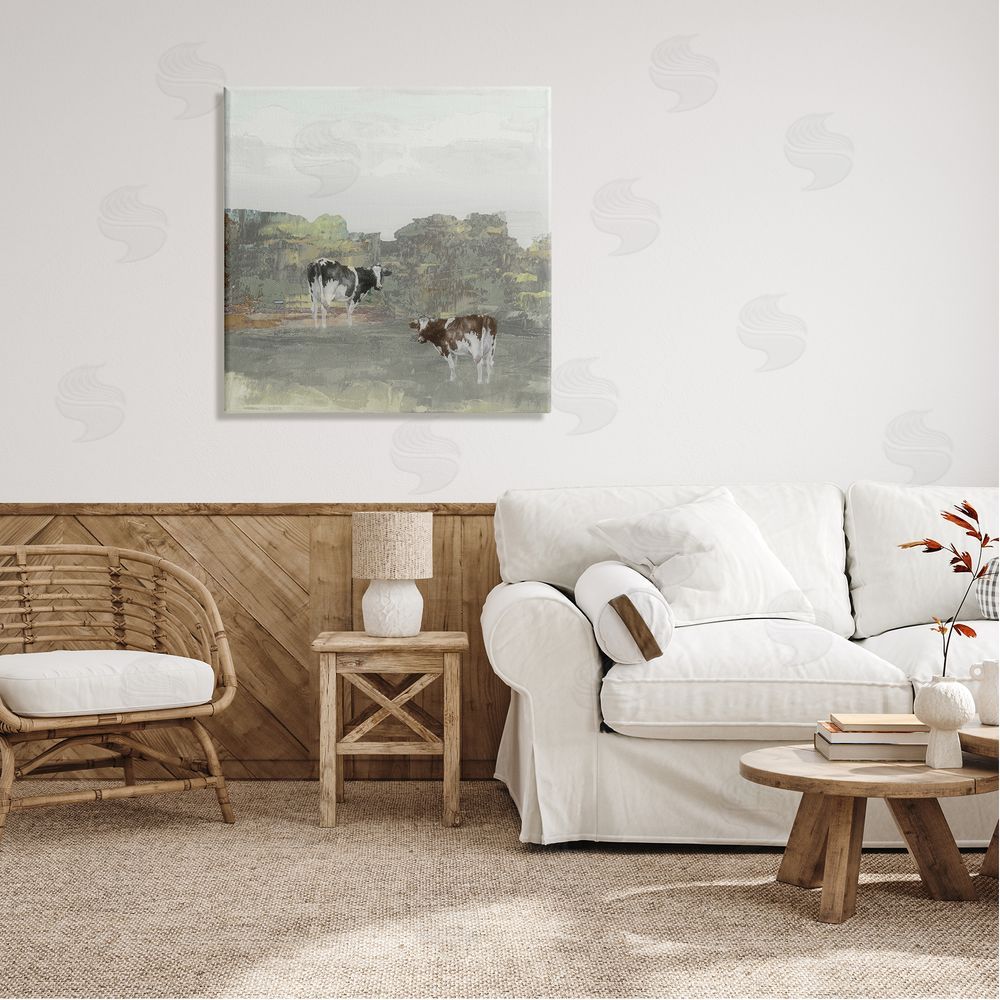 Jenny Green Abstract Cow Duo Farm Nature Canvas Wall Art in Room
