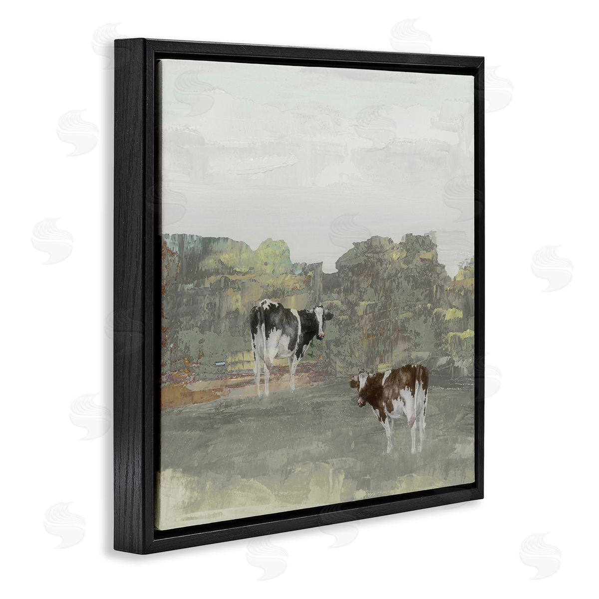 Jenny Green Abstract Cow Duo Farm Nature Black Floating Frame Canvas Wall Art Print
