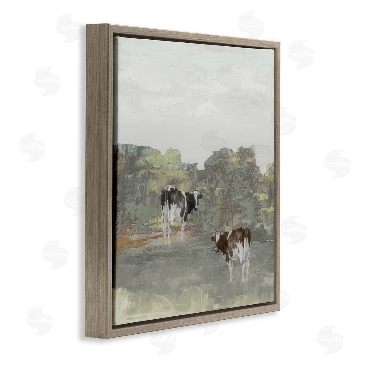 Jenny Green Abstract Cow Duo Farm Nature Brown Floating Frame Canvas Wall Art Print