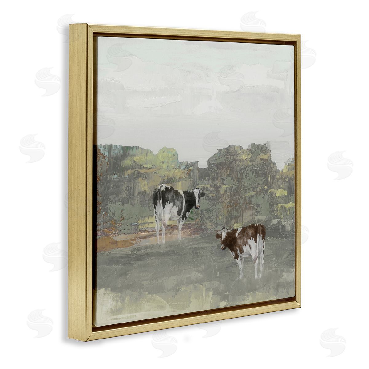 Jenny Green Abstract Cow Duo Farm Nature Gold Floating Frame Canvas Wall Art Print