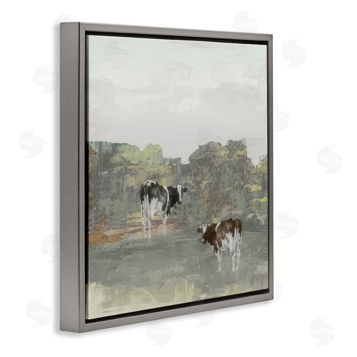 Jenny Green Abstract Cow Duo Farm Nature Gray Floating Frame Canvas Wall Art Print