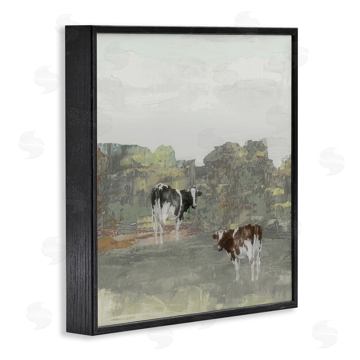 Jenny Green Abstract Cow Duo Farm Nature Black Framed Glicee Wall Art Print