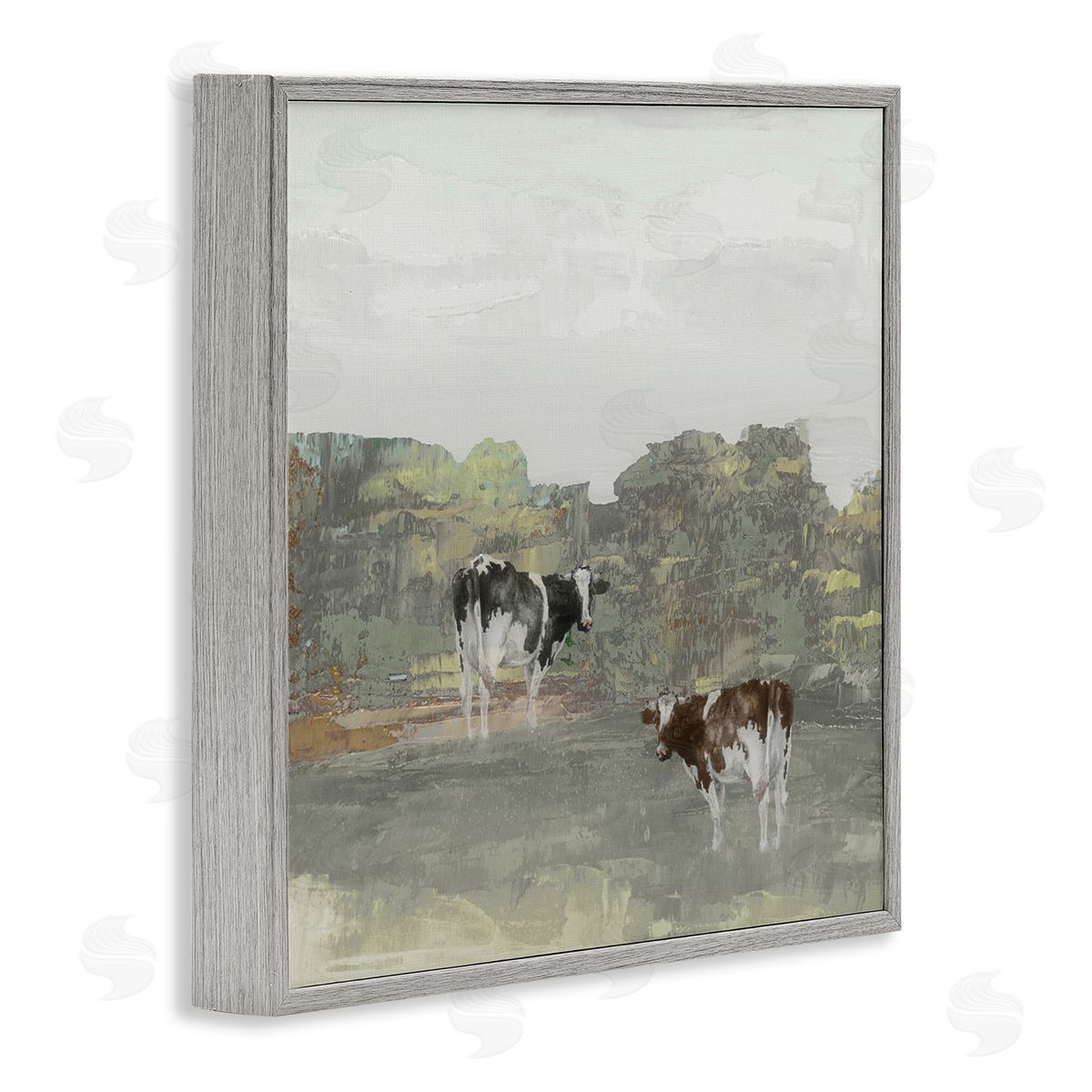 Jenny Green Abstract Cow Duo Farm Nature Gray Framed Glicee Wall Art Print