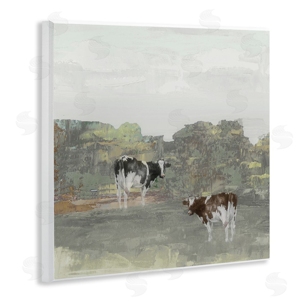 Jenny Green Abstract Cow Duo Farm Nature Wooden Wall Plaque Art Print