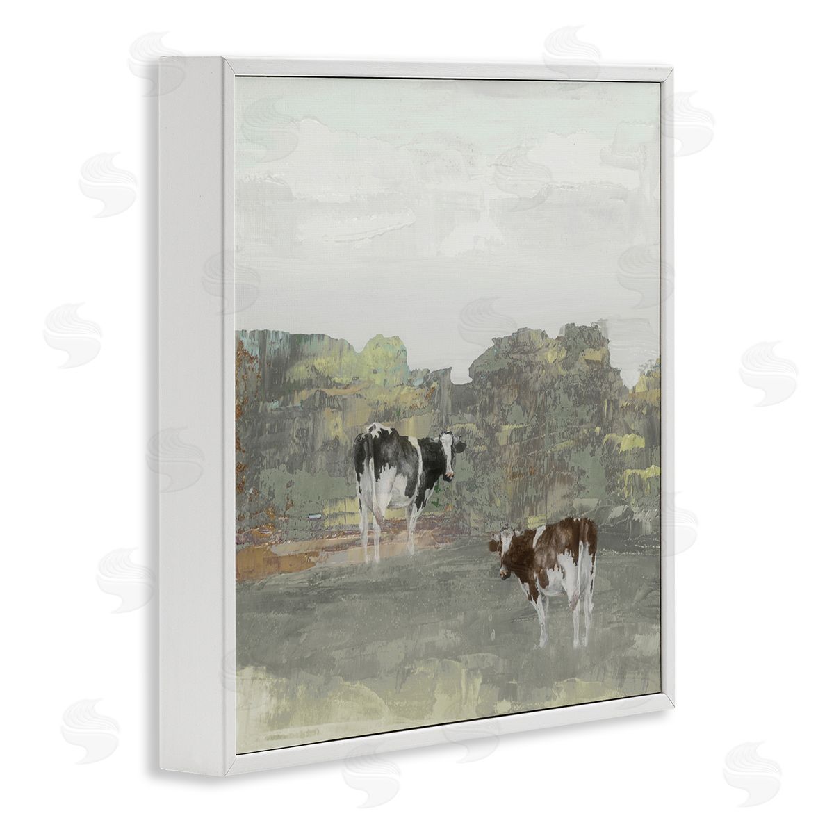 Jenny Green Abstract Cow Duo Farm Nature White Framed Glicee Wall Art Print