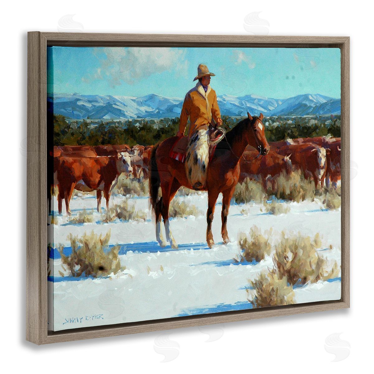 Jimmy Dyer Winter Cowboy Cattle Landscape