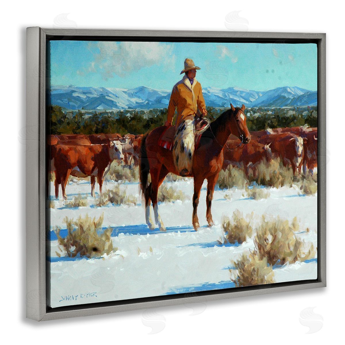 Jimmy Dyer Winter Cowboy Cattle Landscape